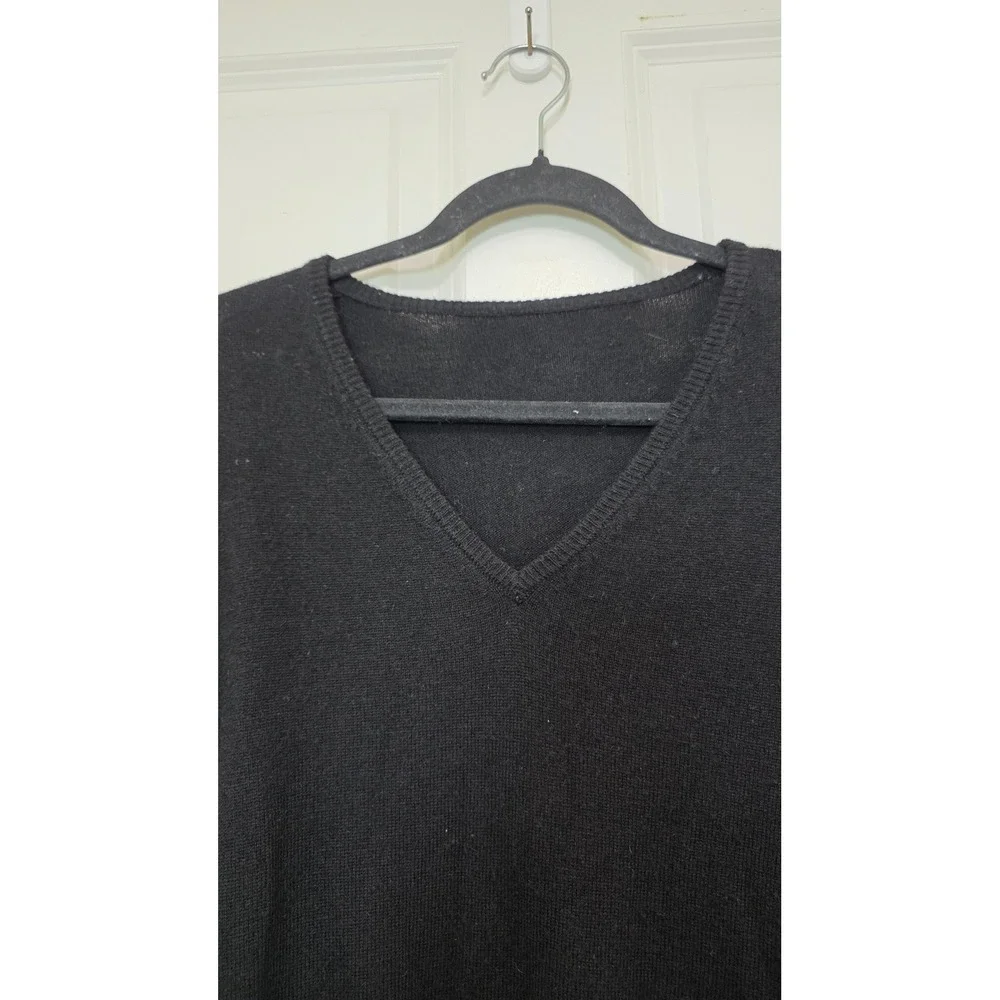 WoolOvers V-Neck Sweater Womens S Black Merino Wool Cashmere Blend Knit Top